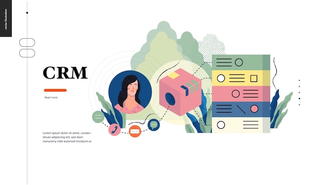 기술 crm 고객 관계 관리 현대 평평한  ⁇ 터 개념 디지털 일러스트레이션