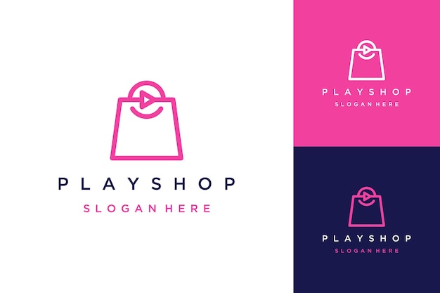 Logo dal design tecnologico o shopping bag con pulsante play