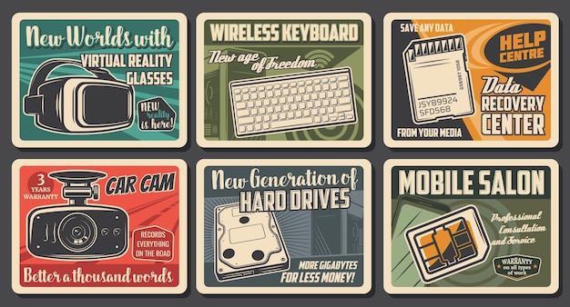 Technology devices electronics retro posters