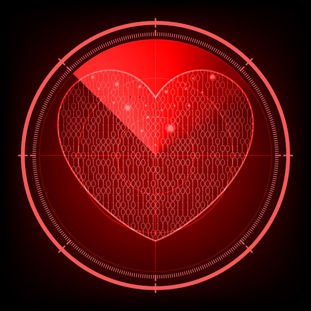 기술 디지털 미래 레이더 화면 사랑 심장 배경