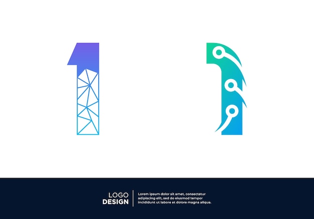 Vector technology digital initial number 1 logo design