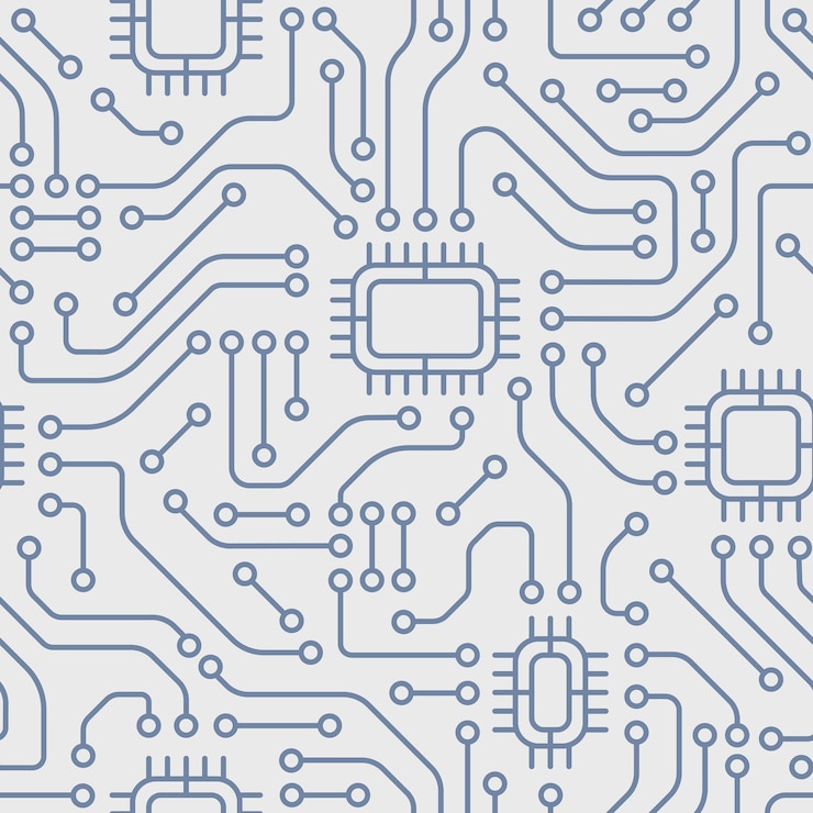 Vector technology electronic devices seamless pattern circuit board background ai and artificial intelligence training concept vector illustration