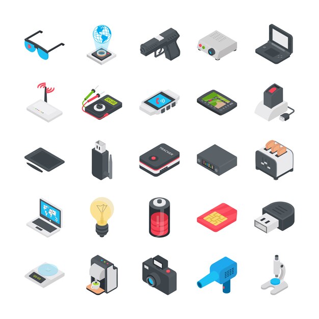 Technology flat icons set