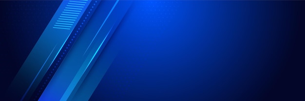 기술 글로벌 블루 와이드 배너 디자인 배경 진한 파란색 기술 기하학적 배경 벡터 일러스트와 함께 추상 3d 배너 디자인