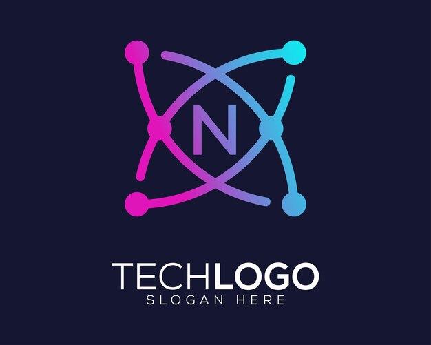 technology gradian color letter n logo