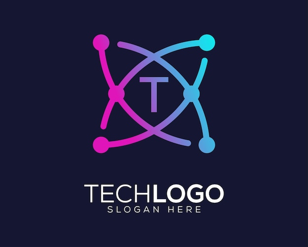 テクノロジーグラデーションカラーレターtロゴ