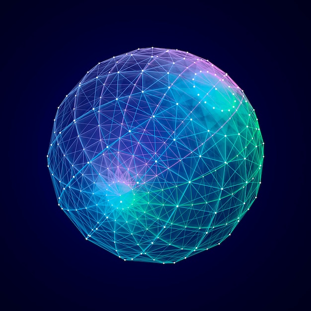 Vector technology grid sphere blue sphere consisting of points and lines modern wireframe elements vector illustration