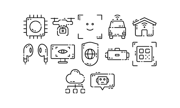 Вектор контура набора иконок технологии