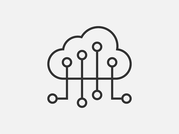 技術アイコン ベクトル クラウド コンピューティング接続ビッグ データ グローバル サーバー ライン デザイン シンボル