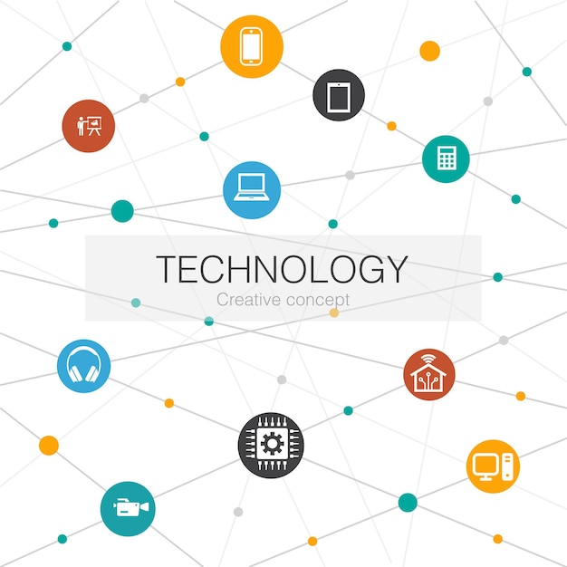 기술 아이콘 스마트 홈 사진 카메라 태블릿 컴퓨터 스마트폰과 같은 요소가 포함되어 있습니다.