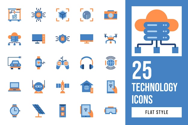 Technology Icons Set Flat Style