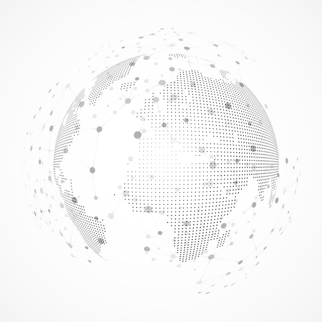 Technology image of globe. Point and curve constructed the sphere