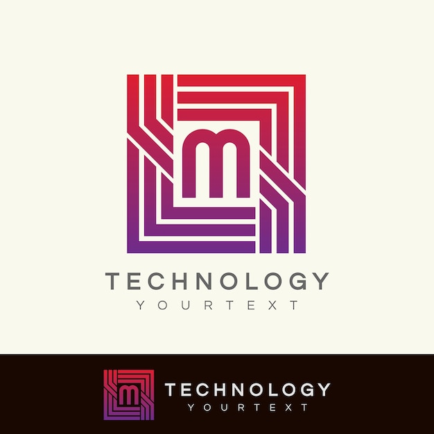 Tecnologia iniziale lettera m logo design