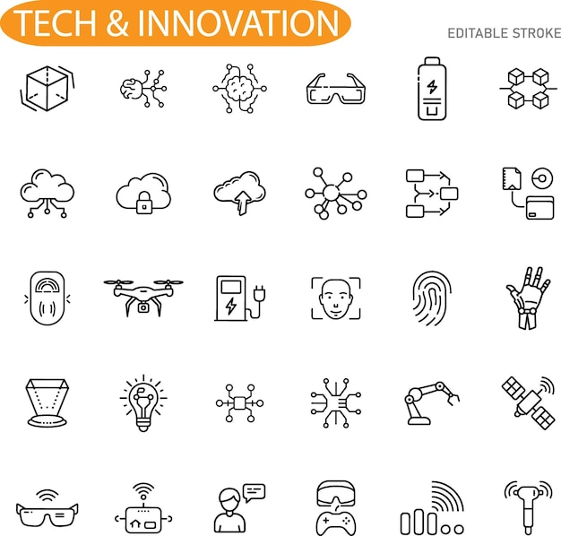 Technology Innovation Icons Cloud AI Robotics and VR