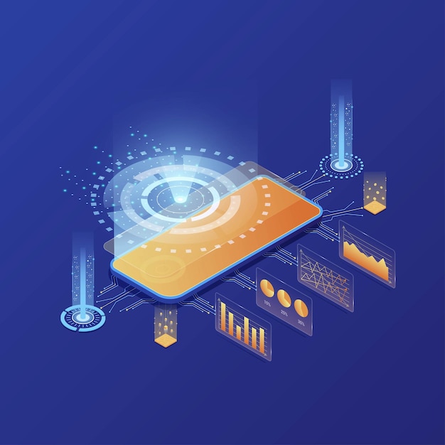 technology isometric concept smartphone in isometry isometric illustration for web template design