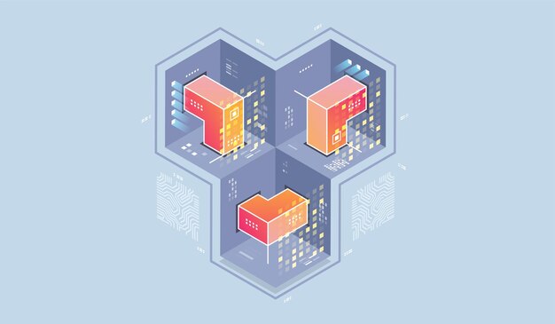 technology isometric illustration of quantum computer.