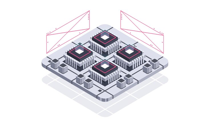 Vector technology isometric infographic design for quantum computer artificial intelligence