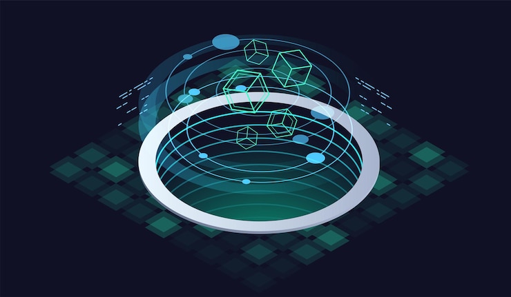 Vector technology isometric infographic design for quantum computer