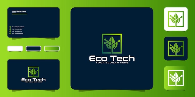 Tecnologia foglia natura logo design ispiratore e biglietto da visita