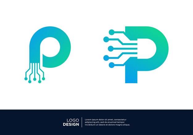 Vector technology letter p logo design creative and modern logo design