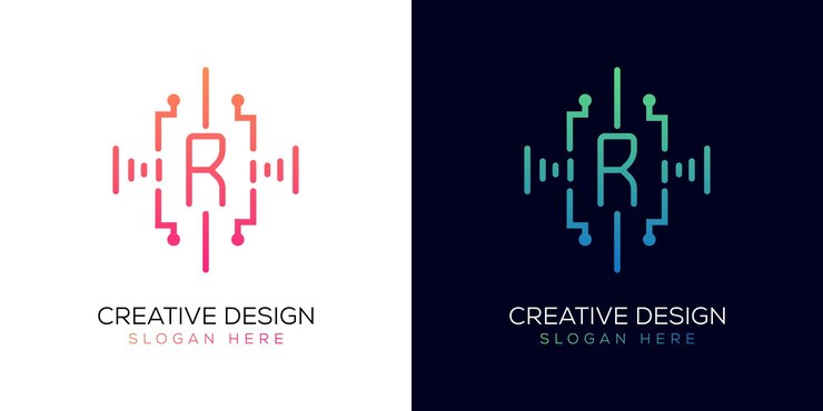 Vector technology letter r logo design gradient color