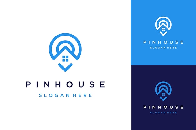 Technology logo design pin with line art house