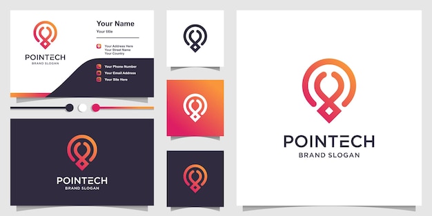 Technology logo template with point location concept premium vector