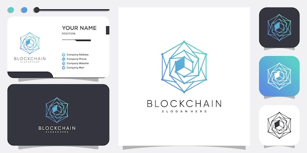 Technology logo with blockchain concept design premium vector