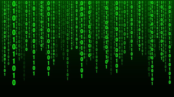 Vector technology matrix background cyber security with falling numbers on screen vector binary code digital system decoding data hacked concept