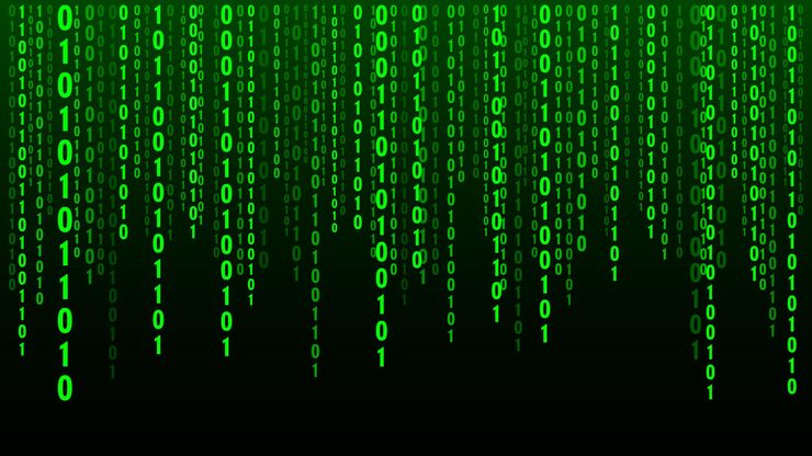 Vector technology matrix background cyber security with falling numbers on screen vector binary code digital system decoding data hacked concept