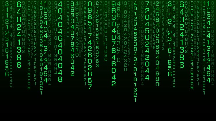 Vector technology matrix background cyber security with falling numbers on screen vector binary code digital system decoding data hacked concept