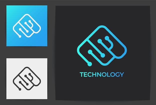アイコンとプレミアムベクトルとテクノロジーの最小限のロゴのブランディングテンプレート