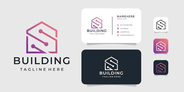Технология современного творческого здания логотип недвижимости и шаблон векторного дизайна визитной карточки логотип может быть использован для сбора значков бренда и бизнес-компании