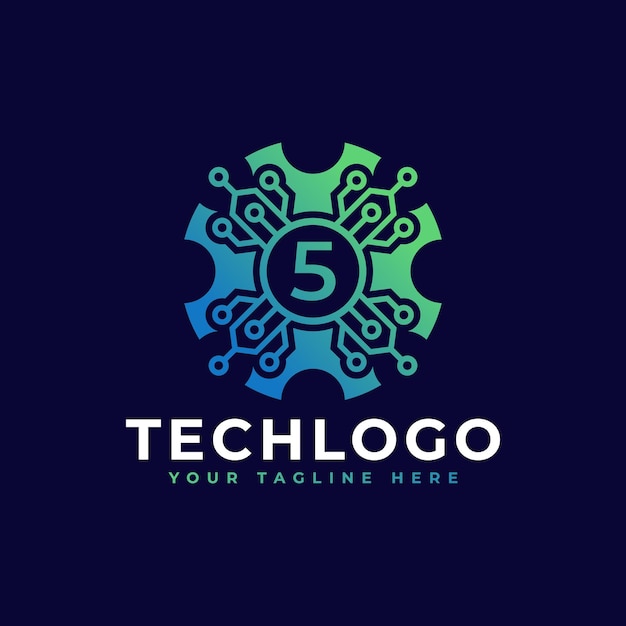 Technology Number 5 Logo Design Template Element