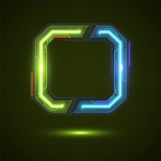 Technology rectangle frame background design in neon style