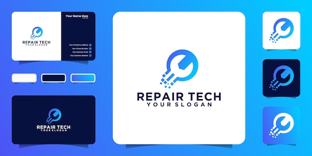 Vector technology repair equipment logo design inspiration and business card