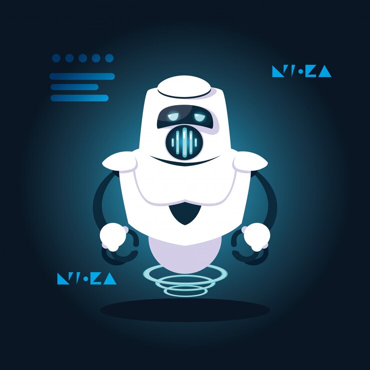 Vector technology robot cartoon over blue