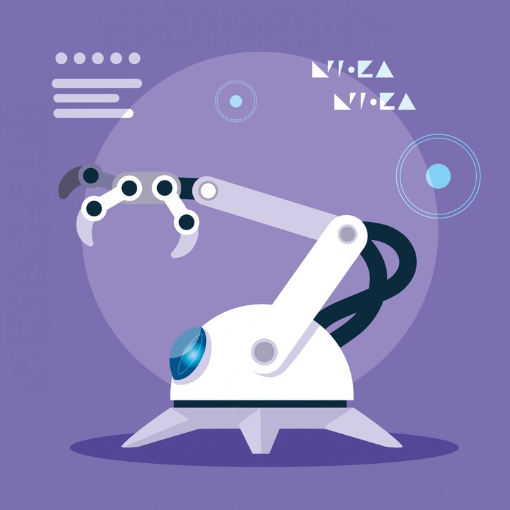 Vector technology robot cartoon over purple