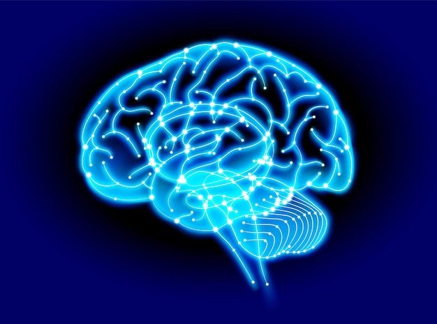 Technology and science illustration of a network of intelligence connections in the human brain
