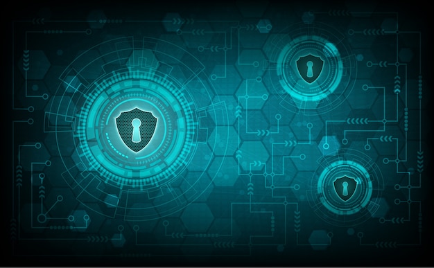 Technology security sytem concept with shield and keyhole