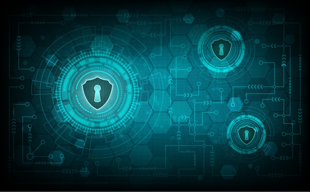 Vector technology security sytem concept with shield and keyhole