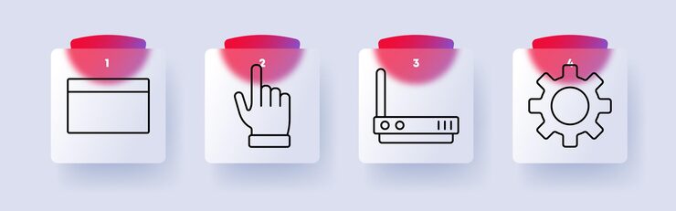 Vector technology set icon browser window hand click router gear internet networking web digital connection interface control automation online development system access