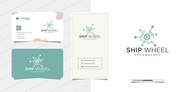 Technology Ship Steering Wheel logo design and business card