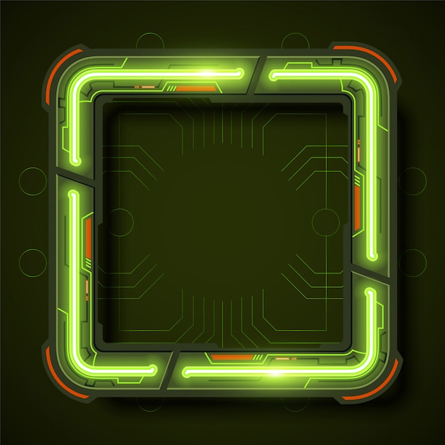 Technology square frame background design in neon style