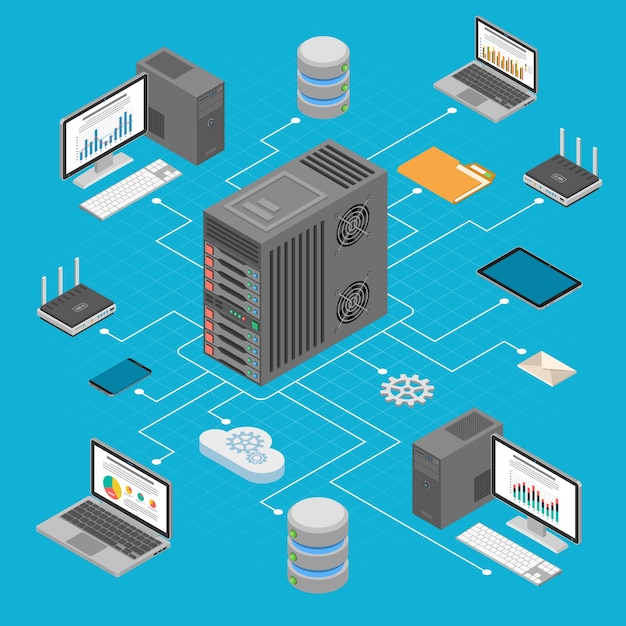 Vettore tecnologia archiviazione e trasferimento dati in rete