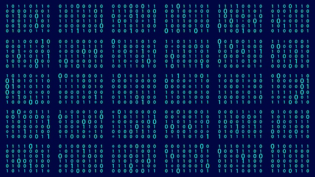 Codice binario del flusso tecnologico illustrazione digitale sfondo a matrice blu hacking e crittografia della codifica di programmazione