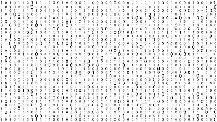 Vector technology stream binary code digital illustration white matrix background programming coding hacking and encryption