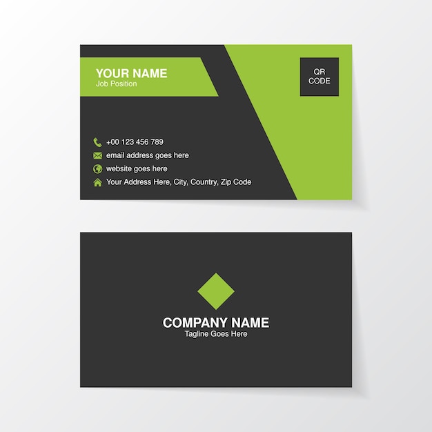 Technology style business card template, green geometric visiting card design