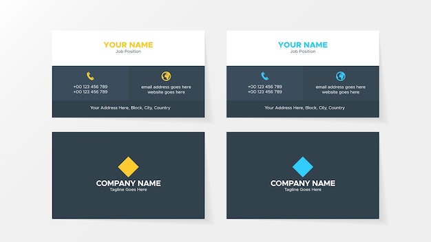 Technology Style Business Cards Templates Set with Unique Layout, Yellow and Blue Visiting Cards