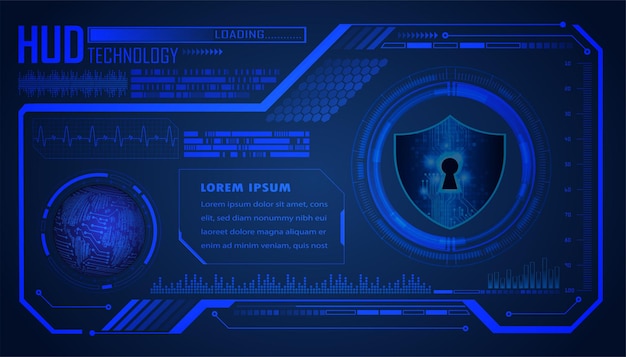 Concetto di tecnologia e tecnologia con uno scudo e un buco della serratura